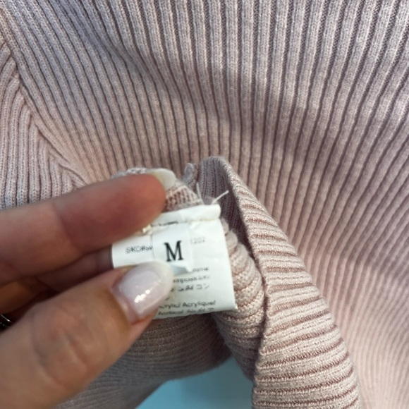 Ribbed Knit pink Tie-Front Cardigan - Picture 4 of 4